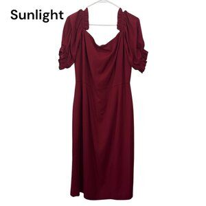 Antonio Melani Women 14 Burgundy Puff-Sleeve Midi Dress Square Neckline /Stretch